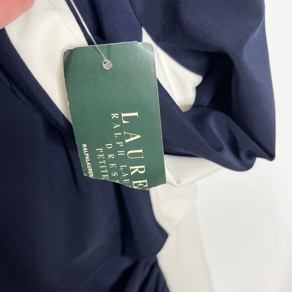 Lauren Ralph Lauren Womens Sheath Dress 14P Navy Cream Color Block Layered - Picture 7 of 15